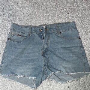 High-Waisted Blue Jean Shorts with Distressed Hem